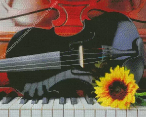 Black Violin And Sunflower Diamond Painting