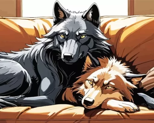 Black Wolf And Brown Wolf Diamond Painting