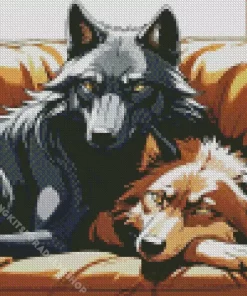 Black Wolf And Brown Wolf Diamond Painting