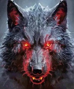 Black Wolf Evil With Red Eyes Diamond Painting