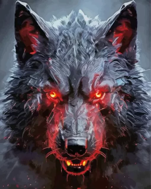 Black Wolf Evil With Red Eyes Diamond Painting