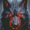 Black Wolf Evil With Red Eyes Diamond Painting