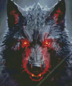 Black Wolf Evil With Red Eyes Diamond Painting