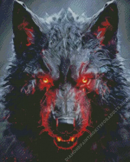 Black Wolf Evil With Red Eyes Diamond Painting