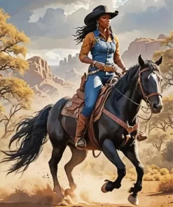 Black Woman Cowgirl On Horse Diamond Painting