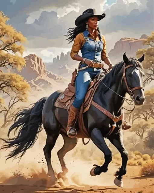 Black Woman Cowgirl On Horse Diamond Painting