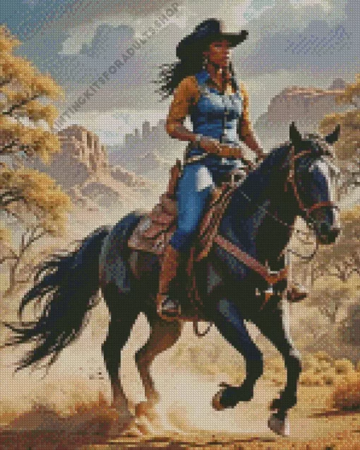 Black Woman Cowgirl On Horse Diamond Painting