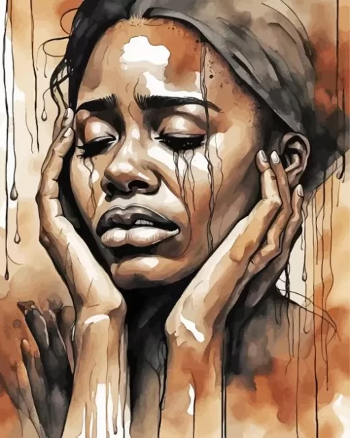 Black Woman Crying Art Diamond Painting