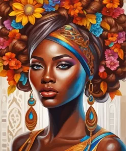 Black Woman Flowers Diamond Painting