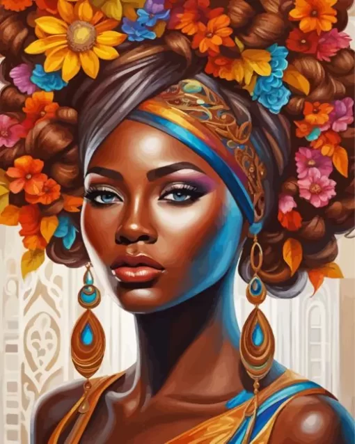 Black Woman Flowers Diamond Painting