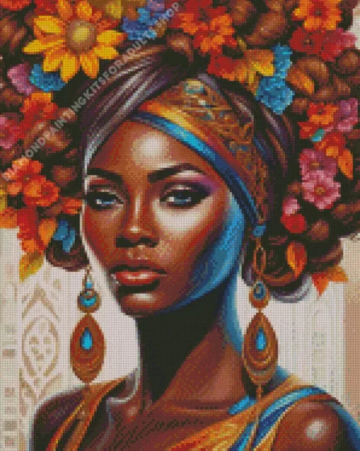 Black Woman Flowers Diamond Painting