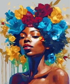 Black Woman Flowers On Head Diamond Painting