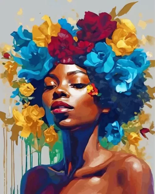 Black Woman Flowers On Head Diamond Painting