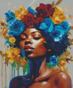 Black Woman Flowers On Head Diamond Painting