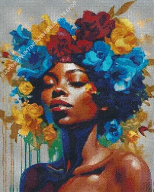 Black Woman Flowers On Head Diamond Painting