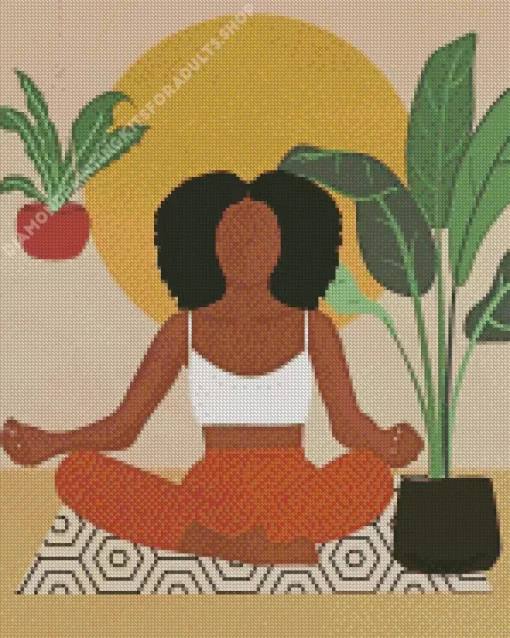 Black Woman Meditating Art Diamond Painting