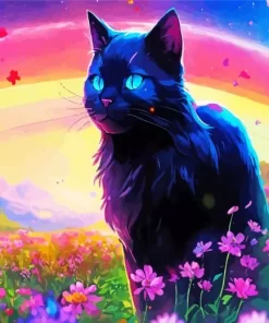 Blue Eyed Cat And Flowers Diamond Painting