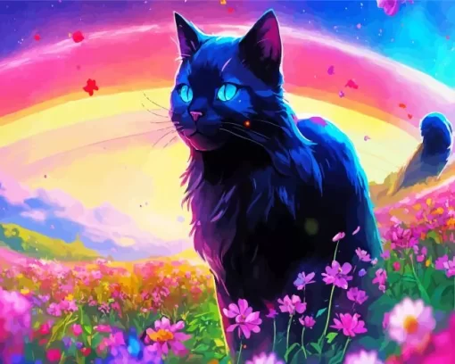 Blue Eyed Cat And Flowers Diamond Painting