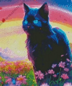 Blue Eyed Cat And Flowers Diamond Painting