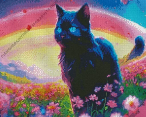 Blue Eyed Cat And Flowers Diamond Painting