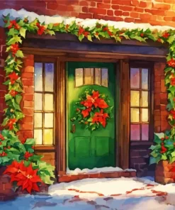 Christmas Green Door Diamond Painting