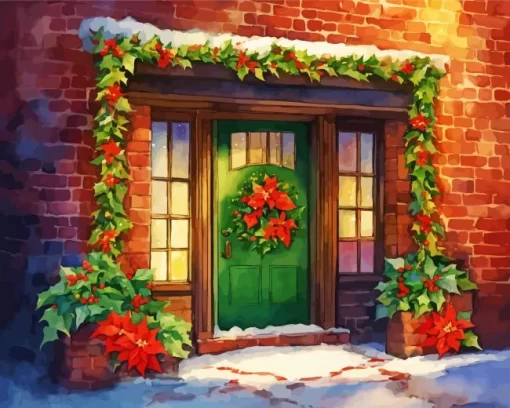 Christmas Green Door Diamond Painting