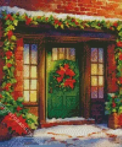 Christmas Green Door Diamond Painting