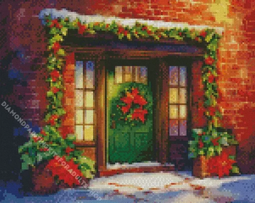 Christmas Green Door Diamond Painting