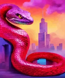 Cityscape Pink Snake Diamond Painting