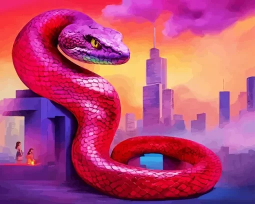 Cityscape Pink Snake Diamond Painting