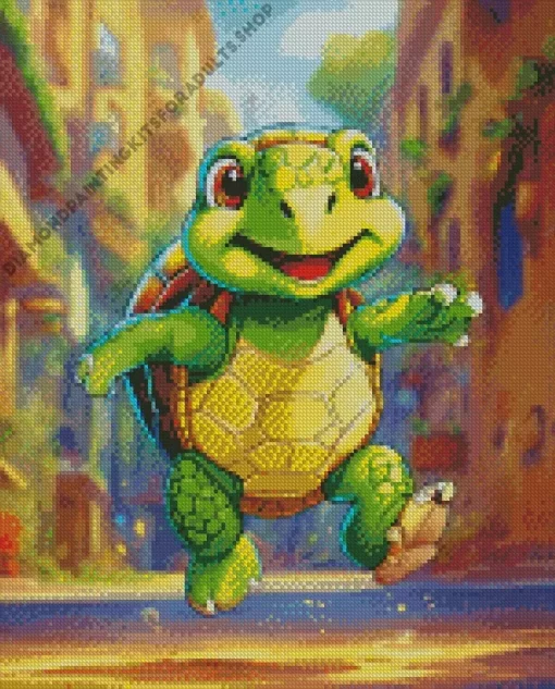 Cute Green Turtle Cartoon Diamond Painting