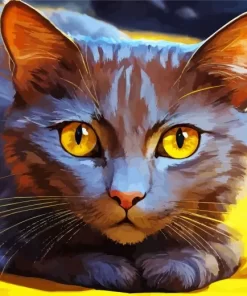 Dark Grey Cat With Orange Eyes Diamond Painting