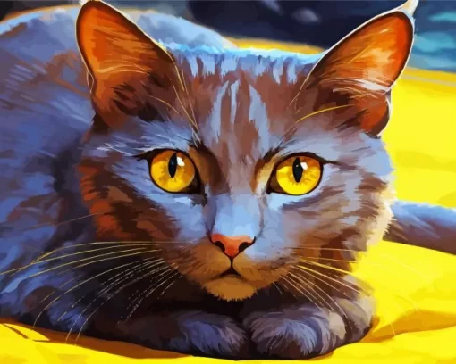 Dark Grey Cat With Orange Eyes Diamond Painting