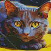 Dark Grey Cat With Orange Eyes Diamond Painting