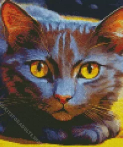 Dark Grey Cat With Orange Eyes Diamond Painting