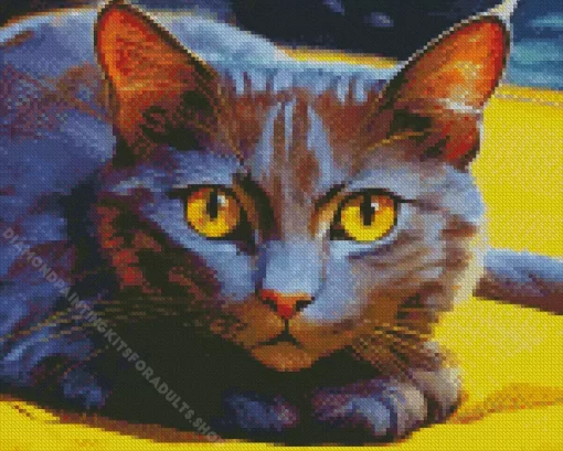 Dark Grey Cat With Orange Eyes Diamond Painting