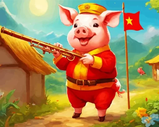 Excited Pig Art Diamond Painting