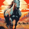 Illustration Black Western Horse Diamond Painting