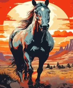 Illustration Black Western Horse Diamond Painting