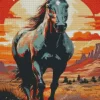 Illustration Black Western Horse Diamond Painting