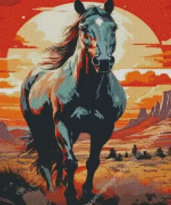 Illustration Black Western Horse Diamond Painting