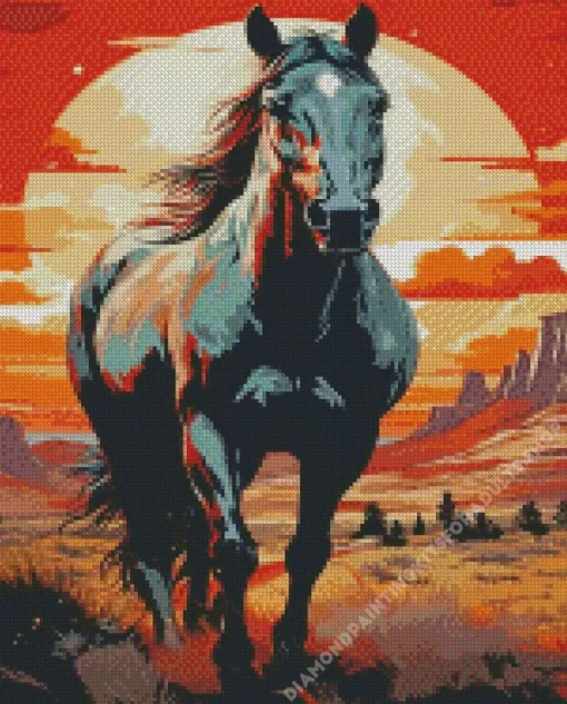 Illustration Black Western Horse Diamond Painting