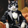 Mr Black Cat In Tie Diamond Painting