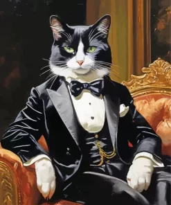 Mr Black Cat In Tie Diamond Painting