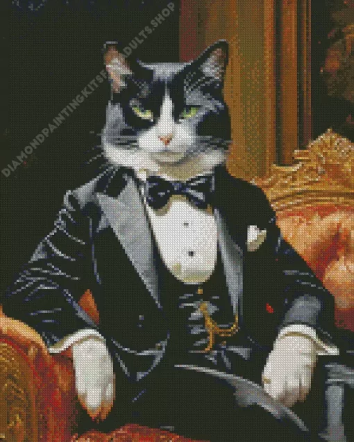 Mr Black Cat In Tie Diamond Painting