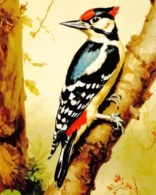 Great Spotted Woodpecker Bird Diamond Painting