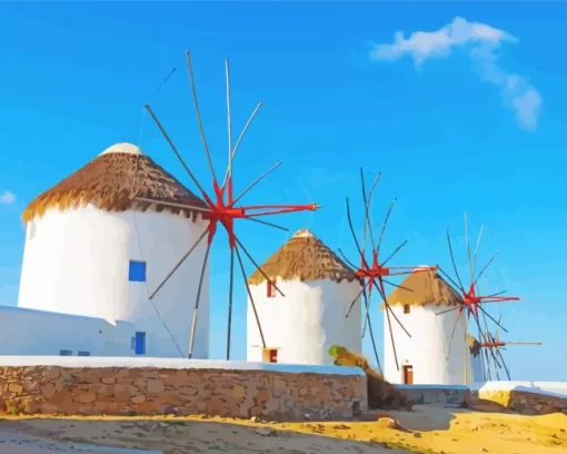 Greece Windmills Diamond Painting