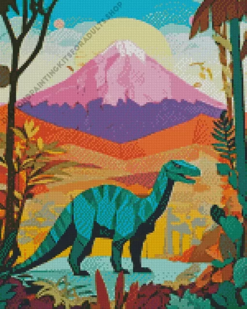 Green Brontosaurus Art Diamond Painting