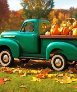 Green Farm Truck And Pumpkins Diamond Painting