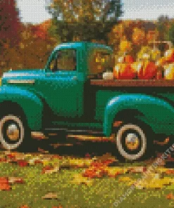 Green Farm Truck And Pumpkins Diamond Painting